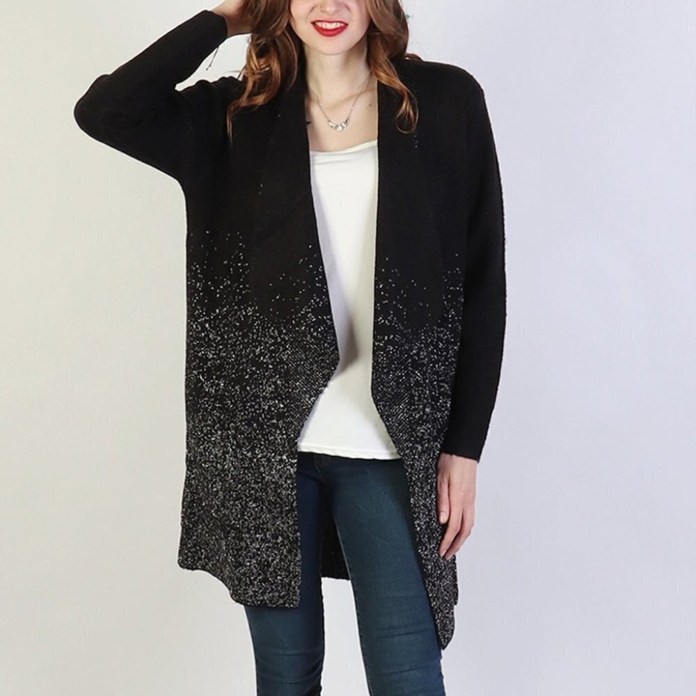 ** Cherie Bliss Black and Metallic Open Front Cardigan Size OS